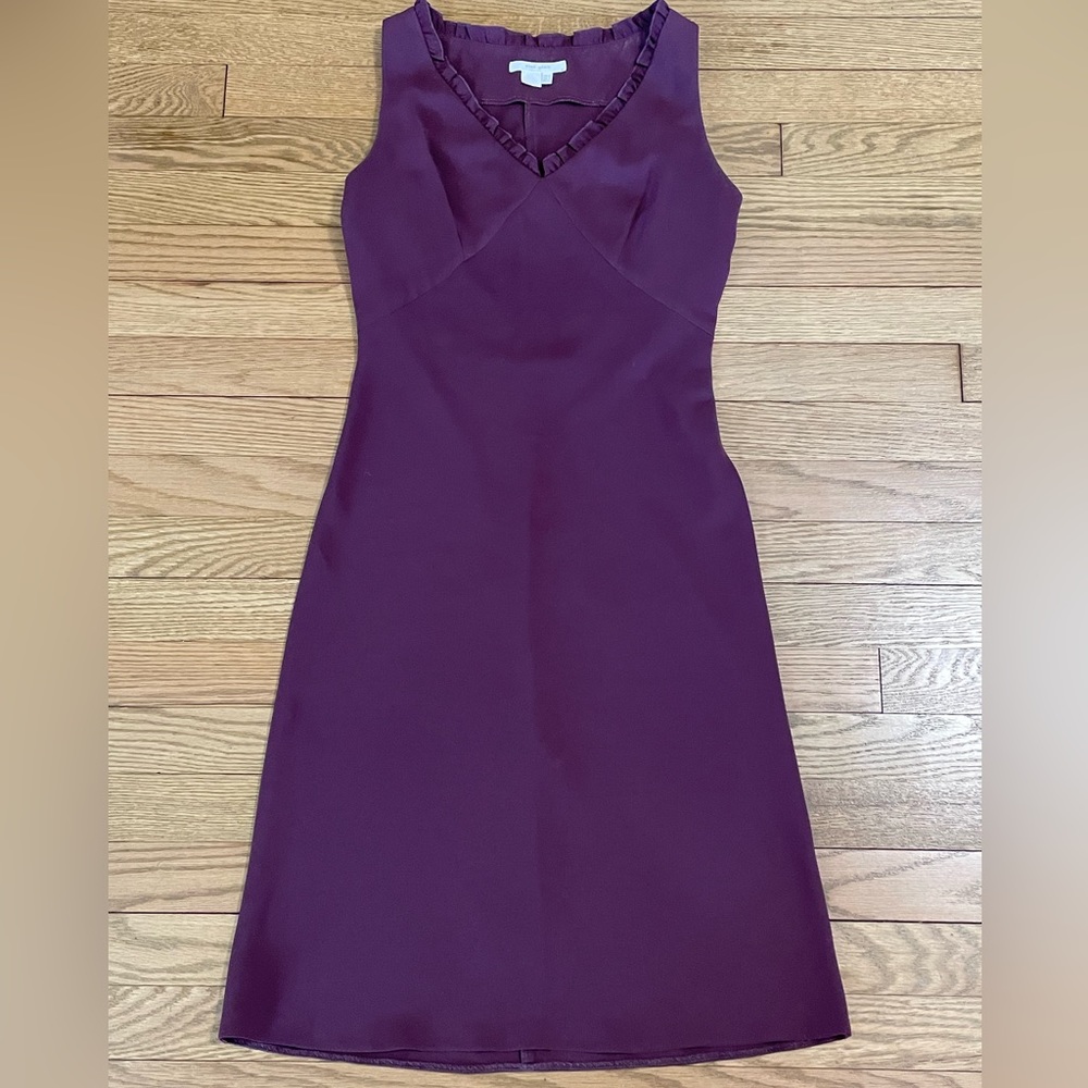 ZARA Midi Purple Ruffle Details around Neckline Business Office Midi Dress